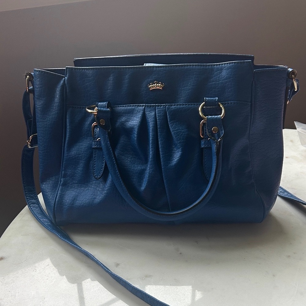 Blue Women's Tote Handbag with Gold Accent